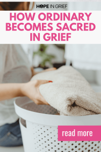 Pin showing woman doing laundry in grief