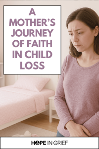 mother sad at child's bedroom grief