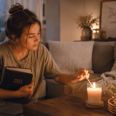 woman lighting candle